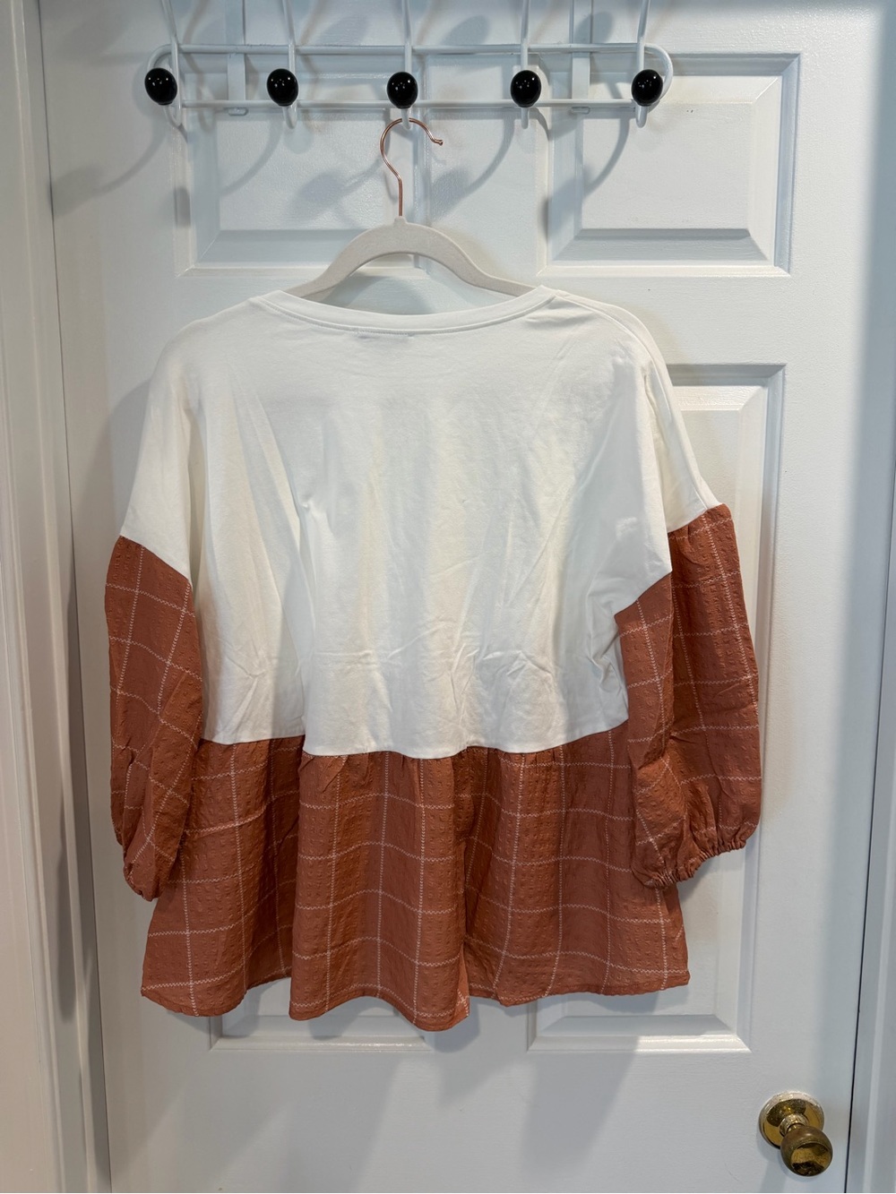 NWOT Boutique Polagram Mixed Media Peplum Top - White & Rust Sz L - Picture 2 of 3